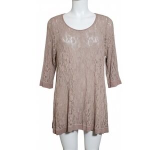 Ali Miles Women XL Lace Overlay 3/4 Sleeve Tunic Top Pink Mauve